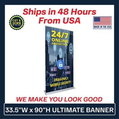 33.5" Ultimate Retractable Banner (Graphic & Hardware Package)-(No-Curl Hybrid Media) Printed in USA