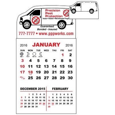 3-Month Magnet Mini Calendar Pad w/Van Shape