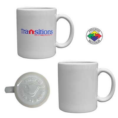11 Oz. Vitrified White USA made C-Handle Stoneware Mug - Dishwasher Safe - Precision Spot Color