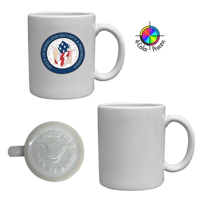 11 Oz. White USA made Vitrified C-Handle Stoneware Mug - Dishwasher Safe - Full Color Process