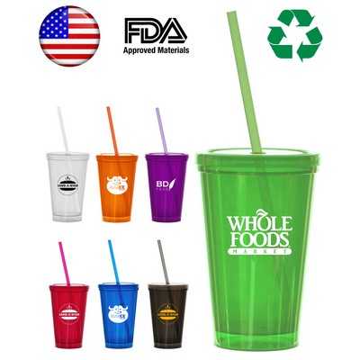 Union Printed - USA Made Double Wall Tumbler 16 oz Travel Cup with Straw and Lid